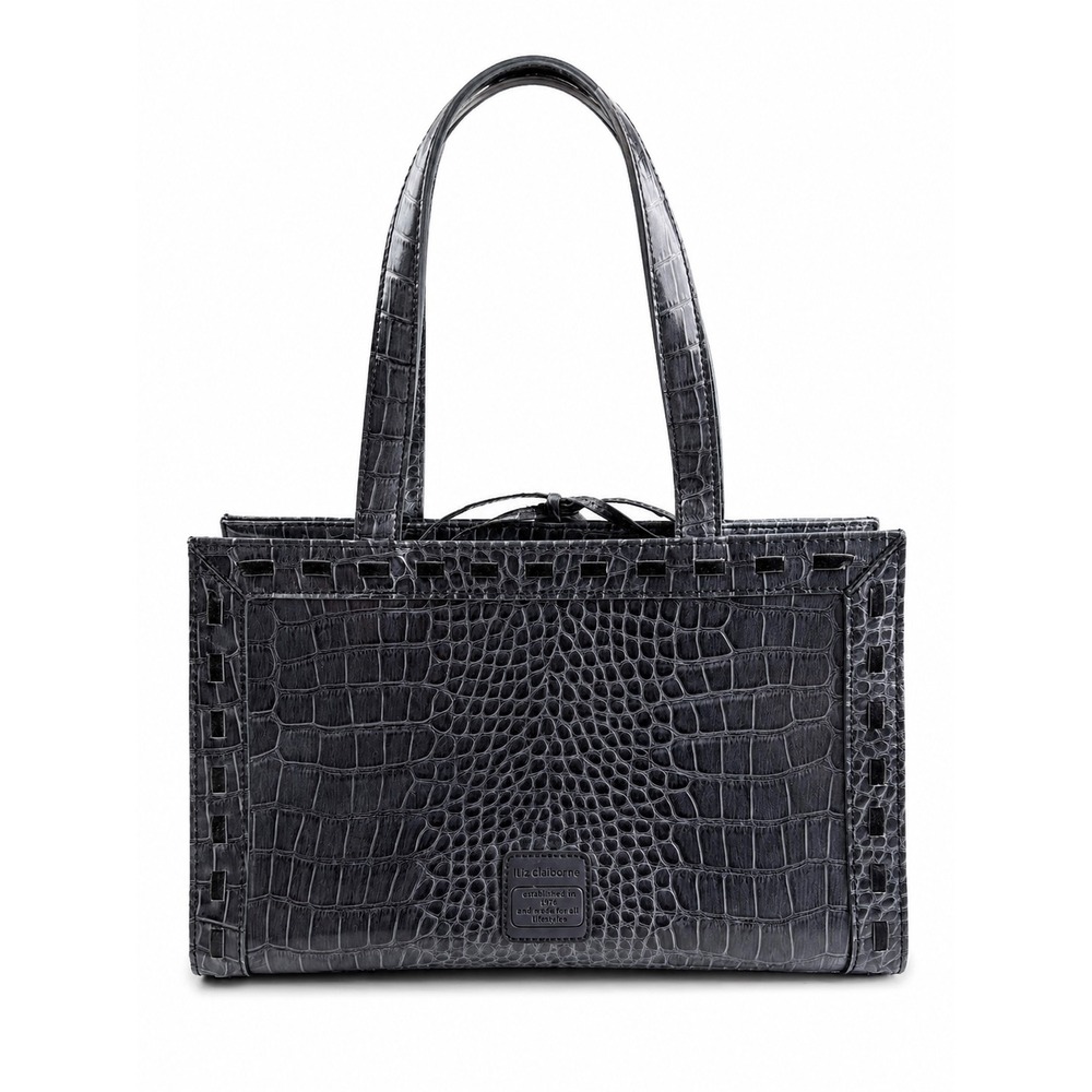 Liz Claiborne Vintage Y2K Blue Croc Embossed Leather Shoulder Bag